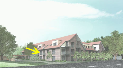 Moderne Wohnanlage Hahne Wohnen mit nachhaltiger Architektur in einer natürlichen Umgebung, ideal für komfortables Wohnen in familienfreundlicher Lage.